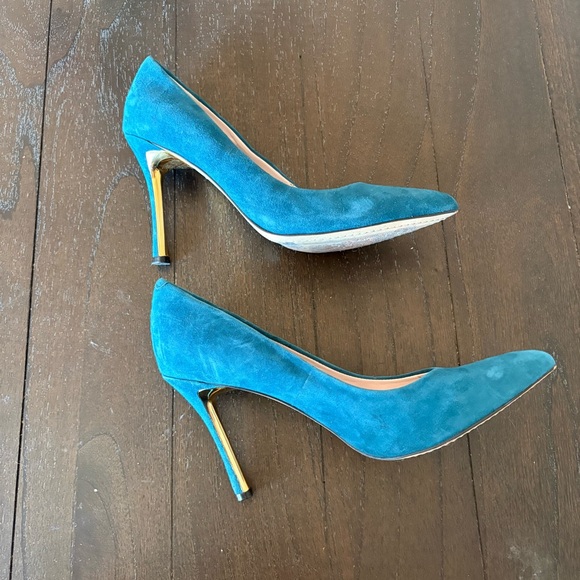 Vince Camuto Cynthea Turquoise Teal Suede Leather Heels Pumps Size 9 - Picture 3 of 12